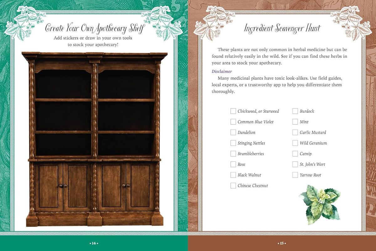 Brew up a world of wonder! With 500+ stickers and 50+ coloring and activity pages, explore the shelves of an old-world apothecary filled with remedies, recipes, and rare treasures.
Apothecaries, Remedies & Rarities Sticker, Color & Activity Book includes everything you need to spark your inner herbalist. From vintage potion bottles and pressed flowers, to celestial diagrams and mysterious labels, its pages capture the timeless charm of plant-based traditions and old-world curiosity.
Inside, you’ll find: