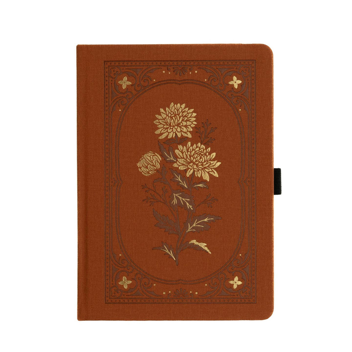 A celebration of stillness, beauty, and the shift in seasons. The Chrysanthemum Notebook features a warm rust-toned vegan leather cover, intricately debossed and accented with radiant gold foil. Inspired by late-blooming florals, this design invites reflection, creativity, and calm.