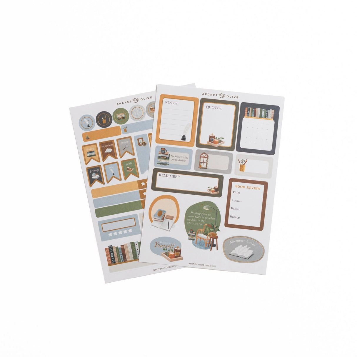 Capture a vintage library aesthetic with our Storybook Planner Stickers. Perfect to add functional and decorative touches to your planners and bullet journals, our high-quality stickers of hand illustrated designs are printed on deluxe matte paper. Each sticker set includes 2 sheets.
Stickers can be super helpful when setting up your monthly or daily bullet journal pages. This set includes useful banners, icons and boxes, alongside themed decorative elements such as bookstacks. Use these cute stickers to d