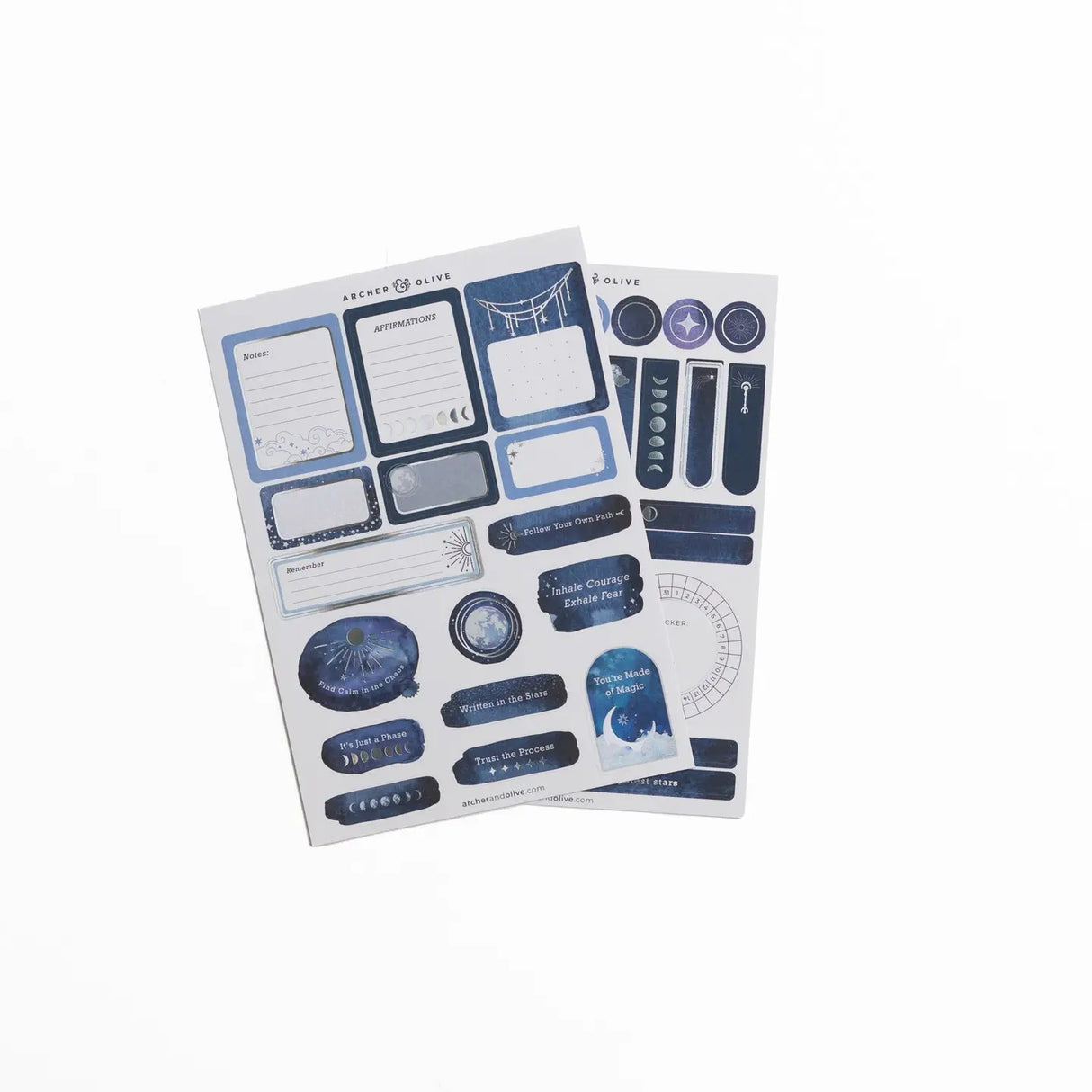 Capture the universe with our Wonderstruck Planner Stickers. Perfect to add functional and decorative touches to your planners and bullet journals, our high-quality stickers of hand illustrated designs are printed on deluxe matte paper. Each sticker set includes 2 sheets.
Stickers can be super helpful when setting up your monthly or daily bullet journal pages. This set includes useful banners, icons and boxes, alongside themed decorative elements such as galaxies and quotes. Use these cute stickers to deco