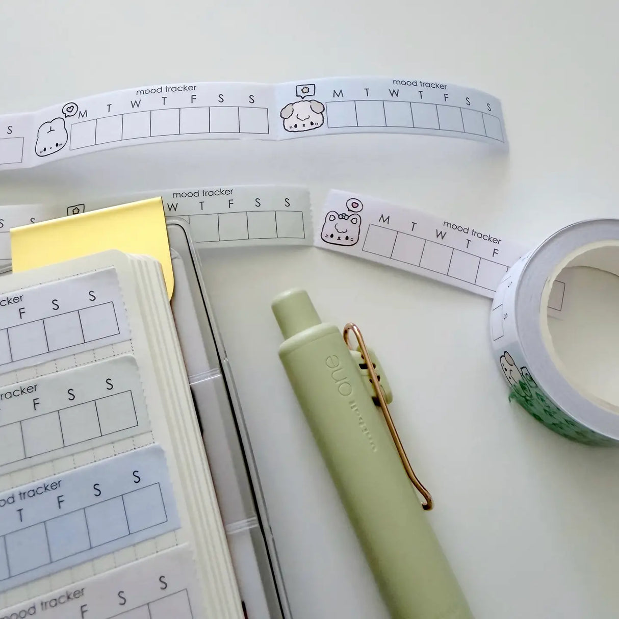 Track your days with this minimalist Mood Tracker Memo Tape designed for planners, journaling, and everyday reflection. The simple and functional layout makes it easy to record moods, habits, or daily feelings while keeping your spreads clean and organized.
Perfect for Hobonichi Weeks, planners, bullet journals, and notebooks, this compact design pairs beautifully with any stationery aesthetic.
˚ʚ♡ɞ˚ Product Specifications:
☆ Size: 15mm x 5m
☆ Mood tracker design
☆ Great for planners and journaling
☆ Mini
