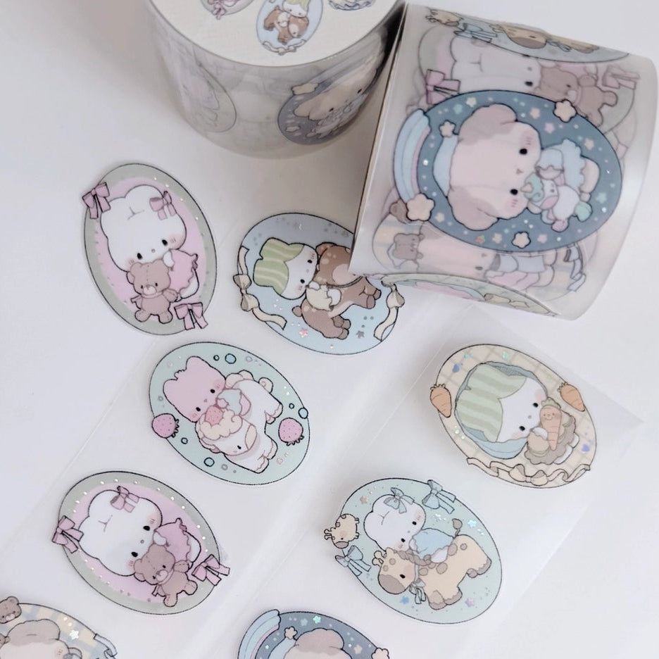 New sticker rolls designs have arrived! Choose between a sweet strawberry and cream unicorn design and a character portrait style or get both!
Product details:
45mm x 5m (the pattern is repeated about 15 times on one roll)
Clear Matte with Foil