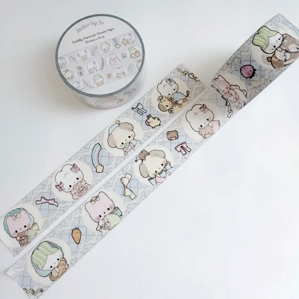 Two new washi tapes to add to your collection, these designs will definitely add a cozy and vintage vibe to any journal spread. Choose between the strawberry pink and the vintage blue cuddly portraits!
Product details:
20 mm x 10 m
Washi Material