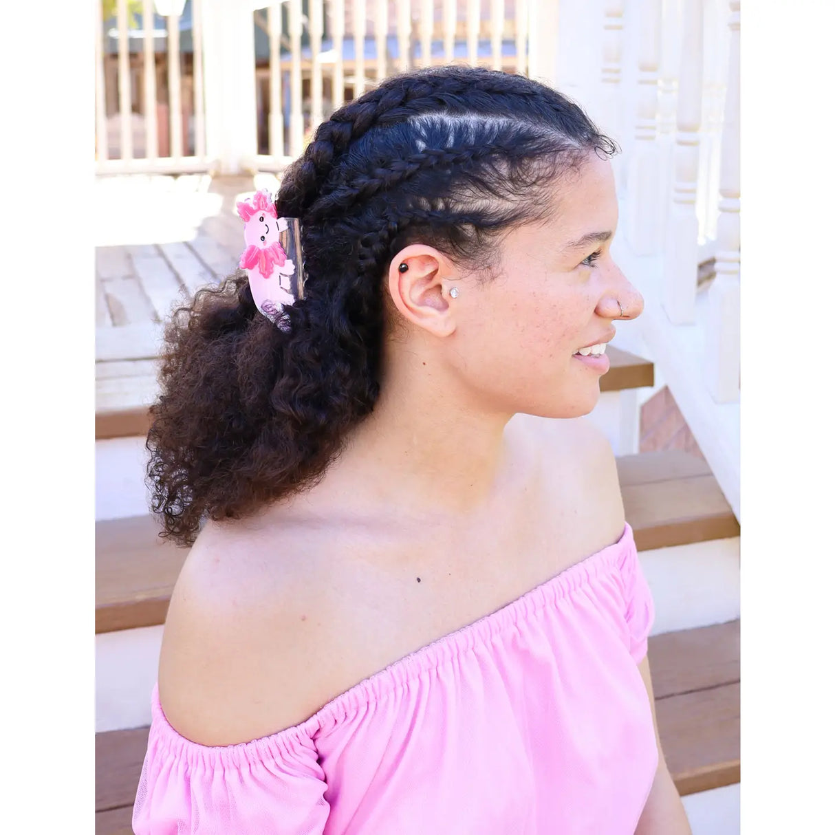 Axolotl Hair Claw' Hair Accessory by Turtle's Soup.
Includes one (1) hair claw
Claw is roughly 3"
3D, engraved, printed, and painted details
High quality acetate material, stronger than standard hair clips
Themed packaging