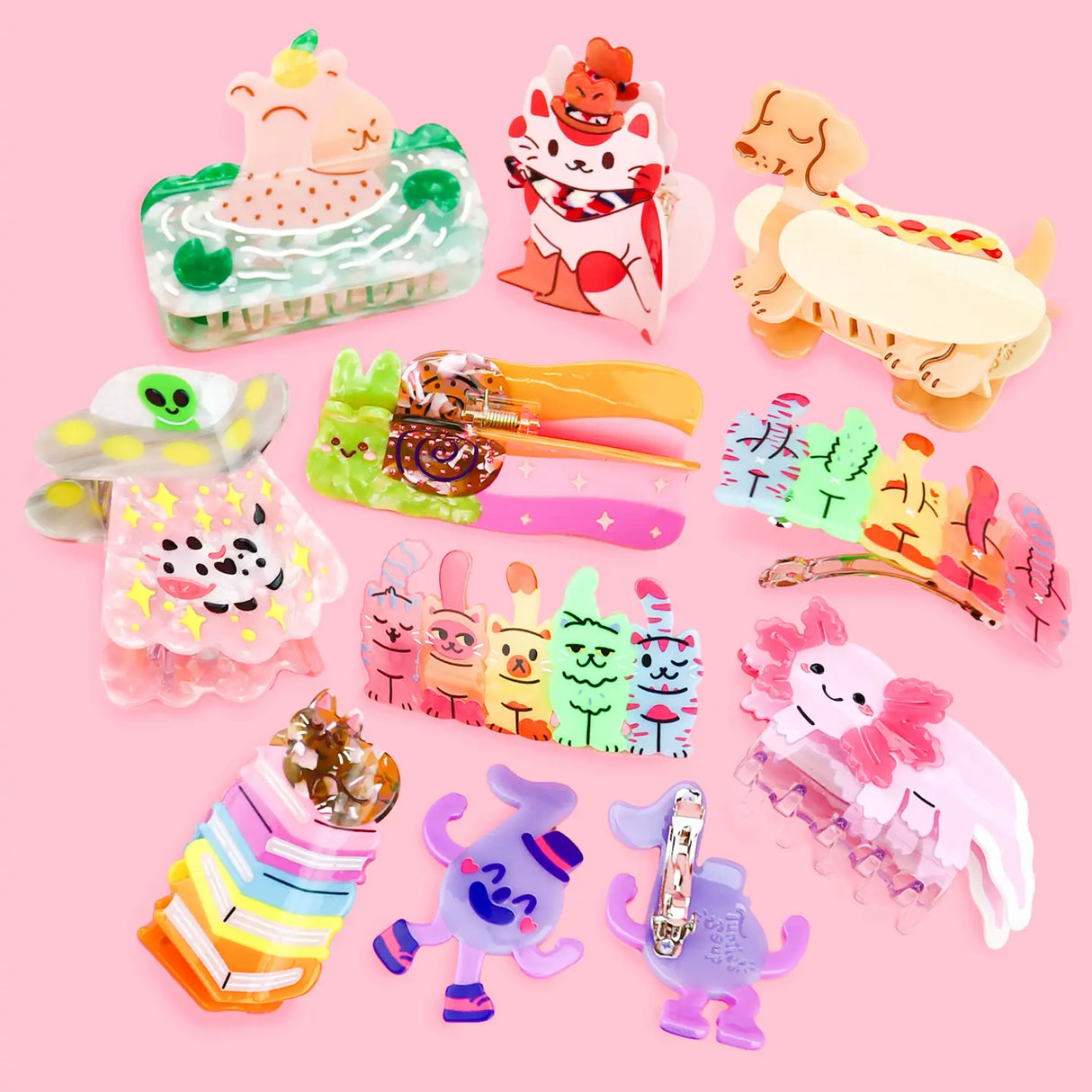 Axolotl Hair Claw' Hair Accessory by Turtle's Soup.
Includes one (1) hair claw
Claw is roughly 3"
3D, engraved, printed, and painted details
High quality acetate material, stronger than standard hair clips
Themed packaging