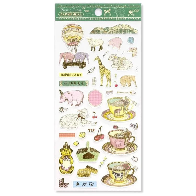 Aya Inoue - Picnic Time Sticker Sheet
Enjoy a fun time with the adorable animals drawn by Aya Inoue. Enjoy a picnic with the animals! The textured material is decorated with fine, beautiful brush lines sparkling with gold leaf.
Size: 90×195mm
Material: Cotton Washi/ Gold Leaf