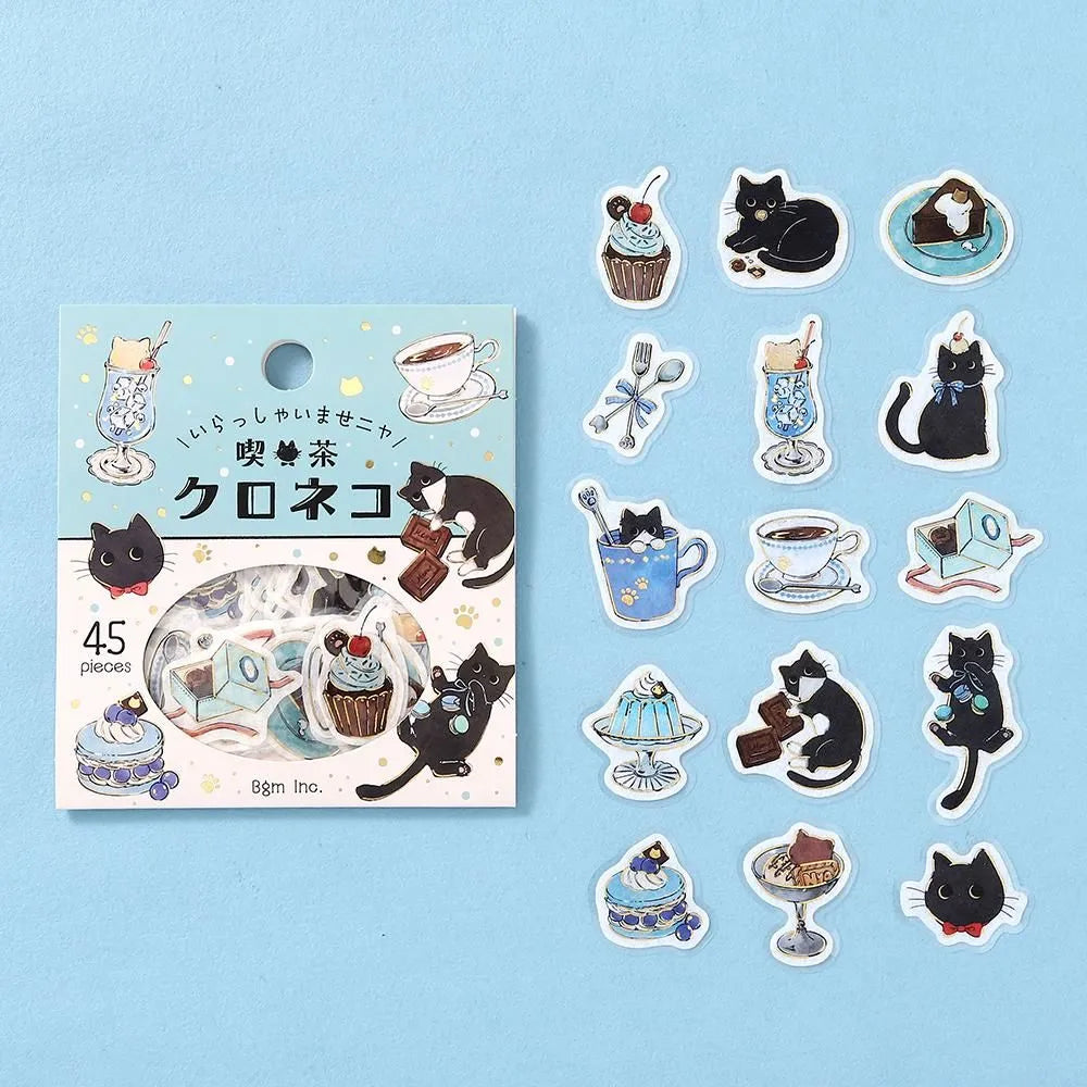 BGM - Welcome Meow! Series Café Kuroneko Sticker Flakes
The popular masking tape series "Cafe Kuroneko" has now become stickers!
Not only black cats, but also high-cats, carapaces, and white-cats have joined
the group. Each cat gathers here as a café with its own unique personality.
"Welcome, meow!"
Contents: 15 designs x 3 sheets
Material: Japanese paper