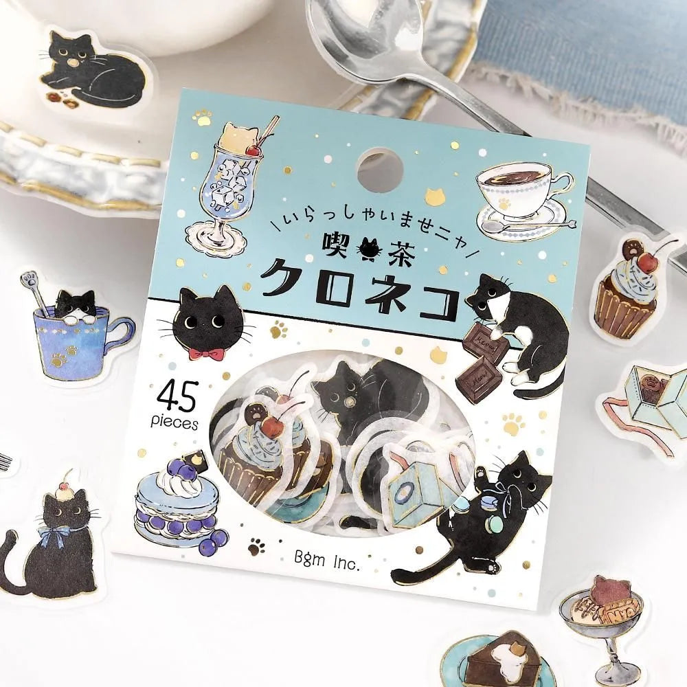 BGM - Welcome Meow! Series Café Kuroneko Sticker Flakes
The popular masking tape series "Cafe Kuroneko" has now become stickers!
Not only Kuroneko, but also Heineko, Mikeneko, and Shiro-Neko have joined the group. Each cat gathers here as a café with its own unique personality.
"Welcome, meow!"
Contents: 15 designs x 3 sheets
Material: Japanese paper