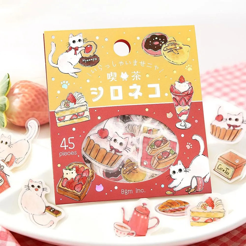 BGM - Welcome Meow! Series Café Shiro-Neko Sticker Flakes
The popular masking tape series "Cafe Kuroneko" has now become stickers!
Not only Kuroneko, but also Heineko, Mikeneko, and Shiro-Neko have joined the group. Each cat gathers here as a café with its own unique personality.
"Welcome, meow!"
Contents: 15 designs x 3 sheets
Material: Japanese paper