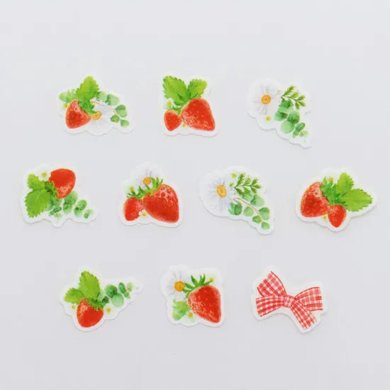 Fresh strawberries and checkered ribbons add a nice accent. Just stick them clockwise in the flipped order to make a girly strawberry wreath.
Product size: Height 20mm× Width 20~25mm
Pattern types: 10 patterns
Number of sheets: 150 sheets
Packaging size: Height 125mm× Width 68mm× Depth 48mm
