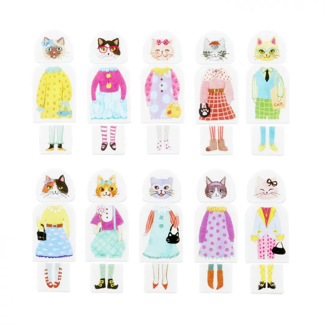The 'Dress-Up' series lets you swap faces, bodies, and legs for lots of fun unique designs. Stylish girls living in the cat town are invited to girls' gatherings where they chat and have a dress-up party.
Product size: Head height 15mm× width 18mm,
Body height 27mm× width 20mm,
foot height 13mm× width 15mm
Pattern types: 10 each
Number of sheets: 80 sheets
Packaging size: Height 51mm× Width 79mm× Depth 79mm