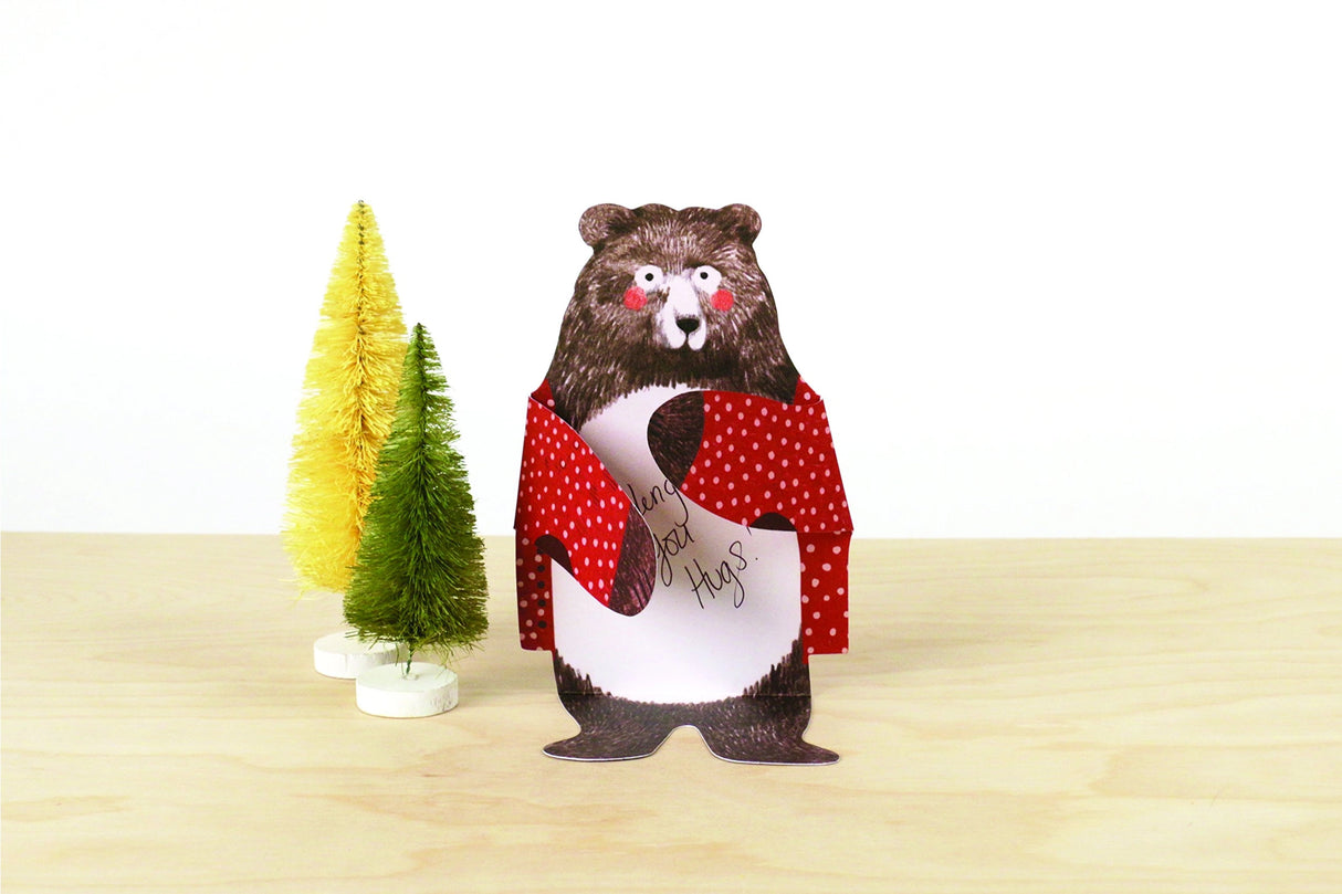 Wrap your message up in a bear hug! With folded hugging arms and scored waists for a seated display, these 12 die-cut bear cards—including polar, panda, brown, and black bears—are ready to send warm thoughts and a big hug for any occasion.
Includes 12 note cards and envelopes