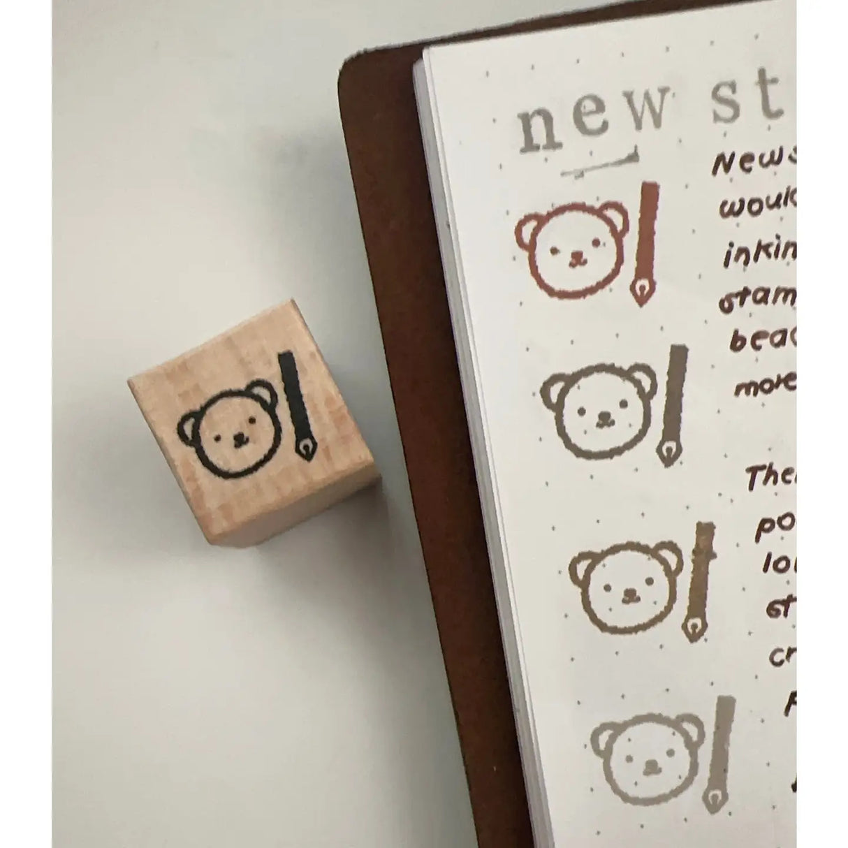 Bloom Paper Studio - Bear & Pen Wooden Stamp