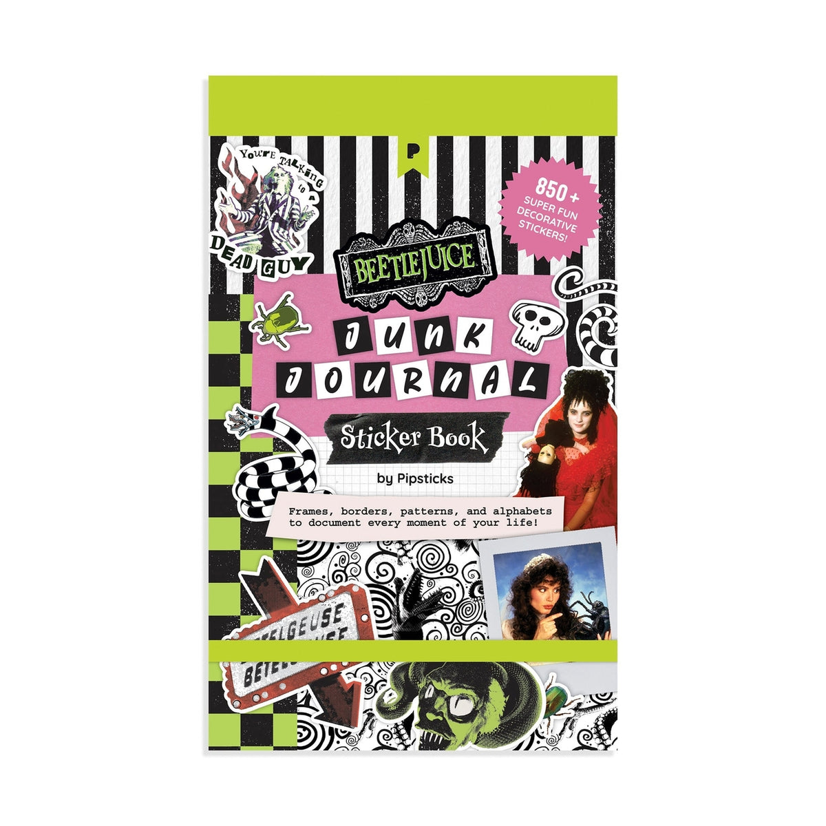 Welcome to the strangest sticker stash this side of the afterlife! The Beetlejuice Junk Journal Sticker Book is packed with delightfully weird designs made for layering, collaging, journaling, and decorating. Inside you’ll find Beetlejuice-inspired patterns, borders, alphabet stickers, characters, icons, and more—basically everything you need to make your pages a little more strange and unusual.
