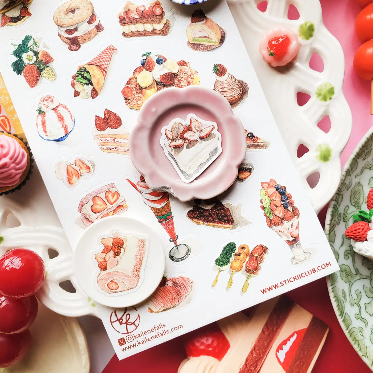 STICKII - Berry Bliss Sticker Sheet
🍰🧁 Enjoy a berry blissful feast with @kailenefalls' strawberry dessert spread! This mouthwatering collection is stacked high with fluffy cakes, delish parfaits, syrupy pancakes, and pastries that look almost too pretty to eat (almost!). Go ahead, indulge your sweet tooth and sprinkle some strawberry joy wherever you stick them! Art by: @kailenefalls
Top Coating: None
Adhesive Layer: Paper
Backing Layer: Paper
6.69" x 3.54".
Weight - 0.03lbs.
1 sheet included 