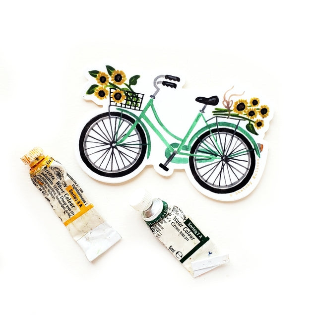 Teal Bicycle with Sunflowers Sticker