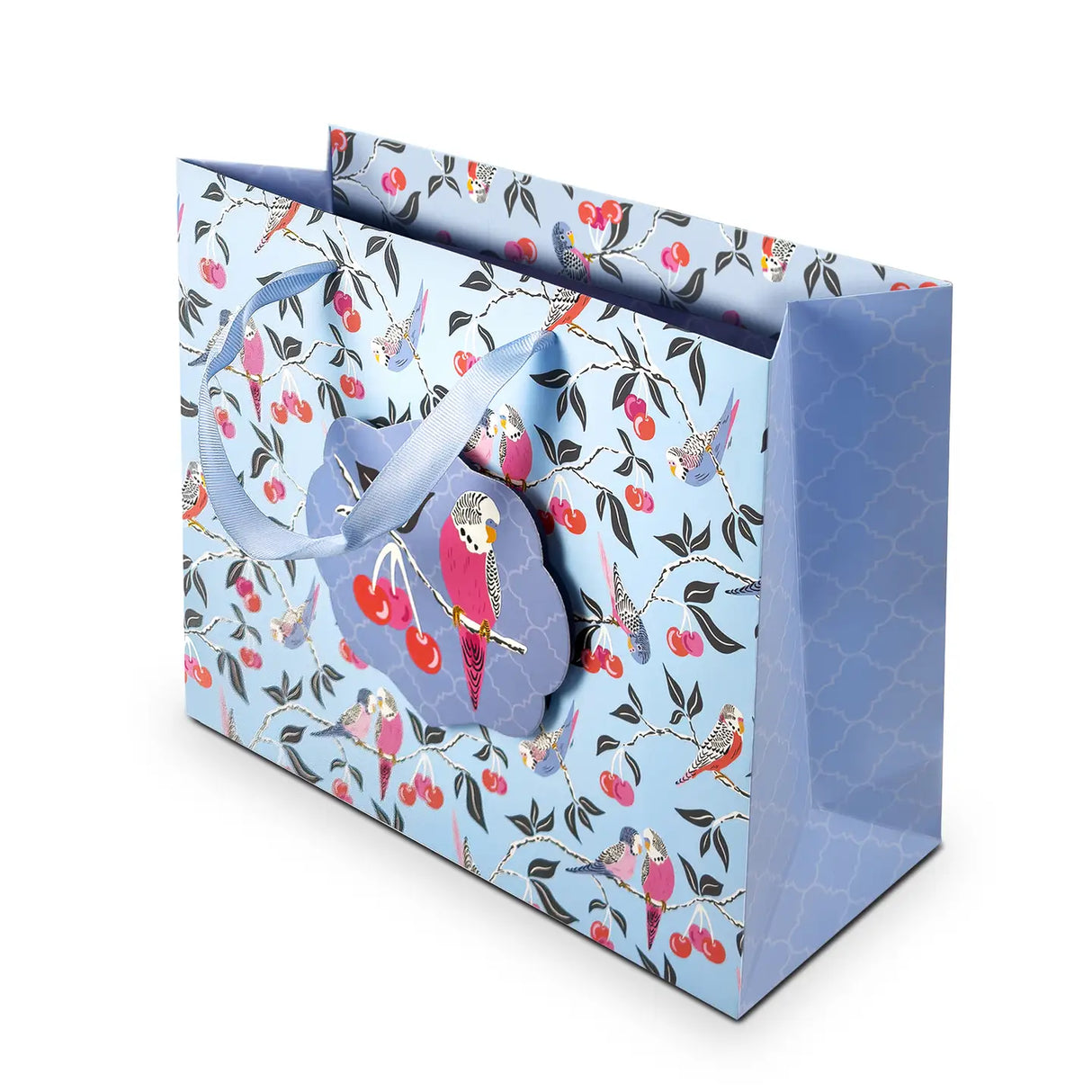 Birds in Cherry Tree Large Horizontal Gift Bag with Tissue Paper