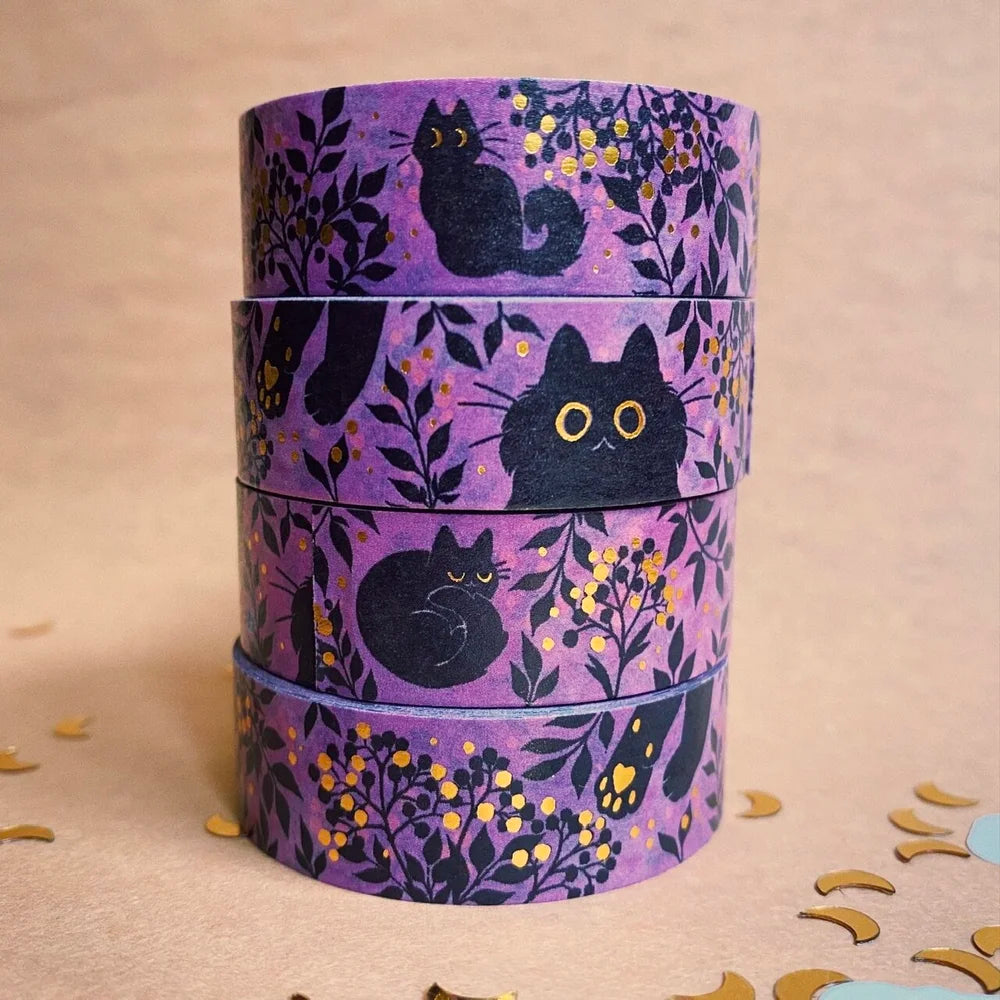 Black Cats & Elderberries Gold Foil Washi Tape