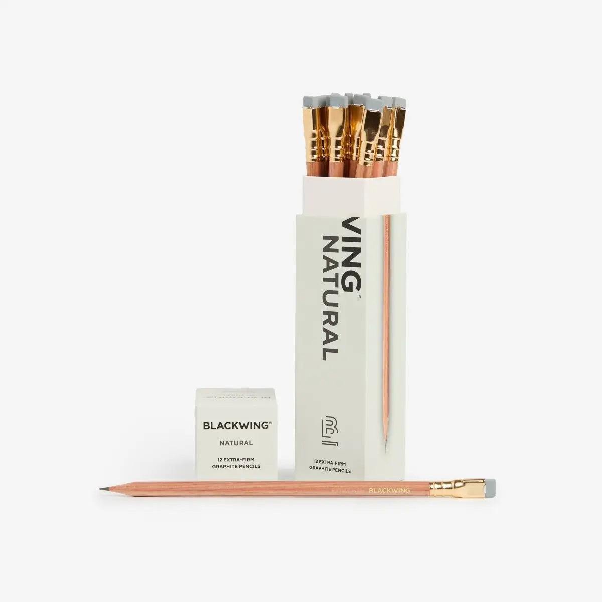 The Blackwing Natural Pencil features our popular extra-firm graphite, ideal for long-form writing and detailed line work. Each pencil features a minimalist design with an exposed Incense-cedar barrel and a subtle, clear matte finish—don’t forget the unique square Blackwing ferrule and replaceable grey eraser.
Blackwing Natural pencils come in a 12-pack gift box that doubles as a pencil cup.
All Blackwing pencil products conform to ASTM D-4236.