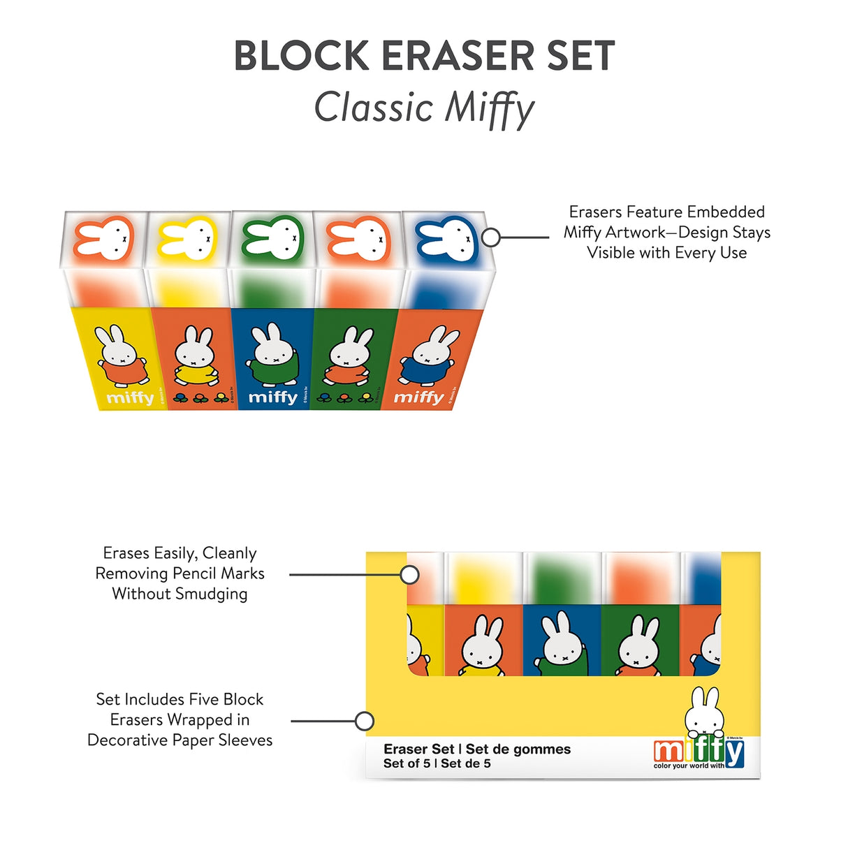 Block Eraser Set Classic Miffy 5 Erasers in Paper