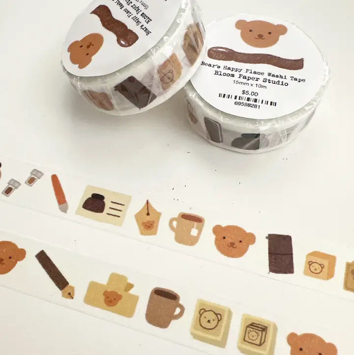 This is a collection of Bear's fountain pens, notebooks, brass clips, etc.! He is in his happy place.
Made with:
- washi paper
-15mm x 10m
Note: Colors on screen may appear slightly different on paper. By purchasing, you have acknowledged reading this disclaimer.