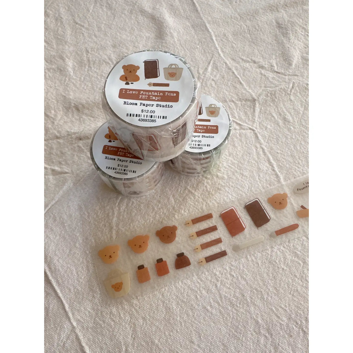Bear loves attending journaling events with friends. He likes sharing his spreads, stickers, and fountain pens!
Made with:
- clear matte PET Tape
- kiss cut designs
- 40mm x 5m
Note: Colors on screen may appear slightly different on paper. By purchasing, you have acknowledged reading this disclaimer.