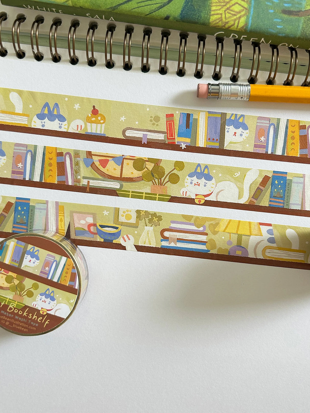 BlueBean Cat Bookshelf Washi Tape