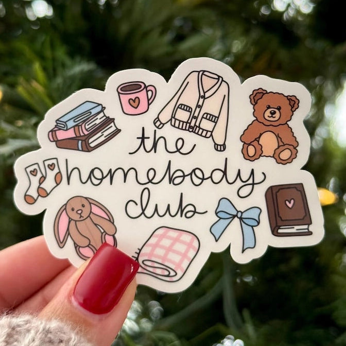 Welcome to The Homebody Club! This cozy glossy or sparkle waterproof sticker is perfect for anyone who loves staying in, reading books, sipping coffee, and enjoying soft blankets and comfort vibes. Designed with adorable homebody essentials — books, cardigan, teddy bear, and a mug — it’s the ultimate aesthetic for cozy lovers. ☕️📚 ✨
♡ STICKER DETAILS ♡
~ Sticker size: 2.5’’ inches
~ Printed on matte sticker paper
~ Sparkle Laminate finish ✨
~ ONLY Handwash. This sticker is not dishwasher or microwave safe