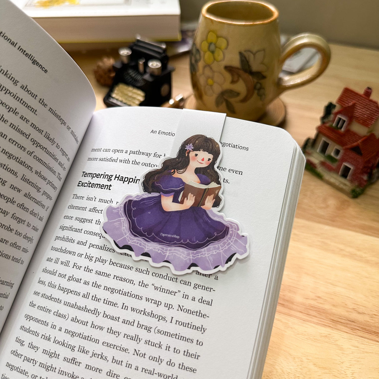 PaperaicaShop Enchanted Girl Reading Magnetic Bookmark
