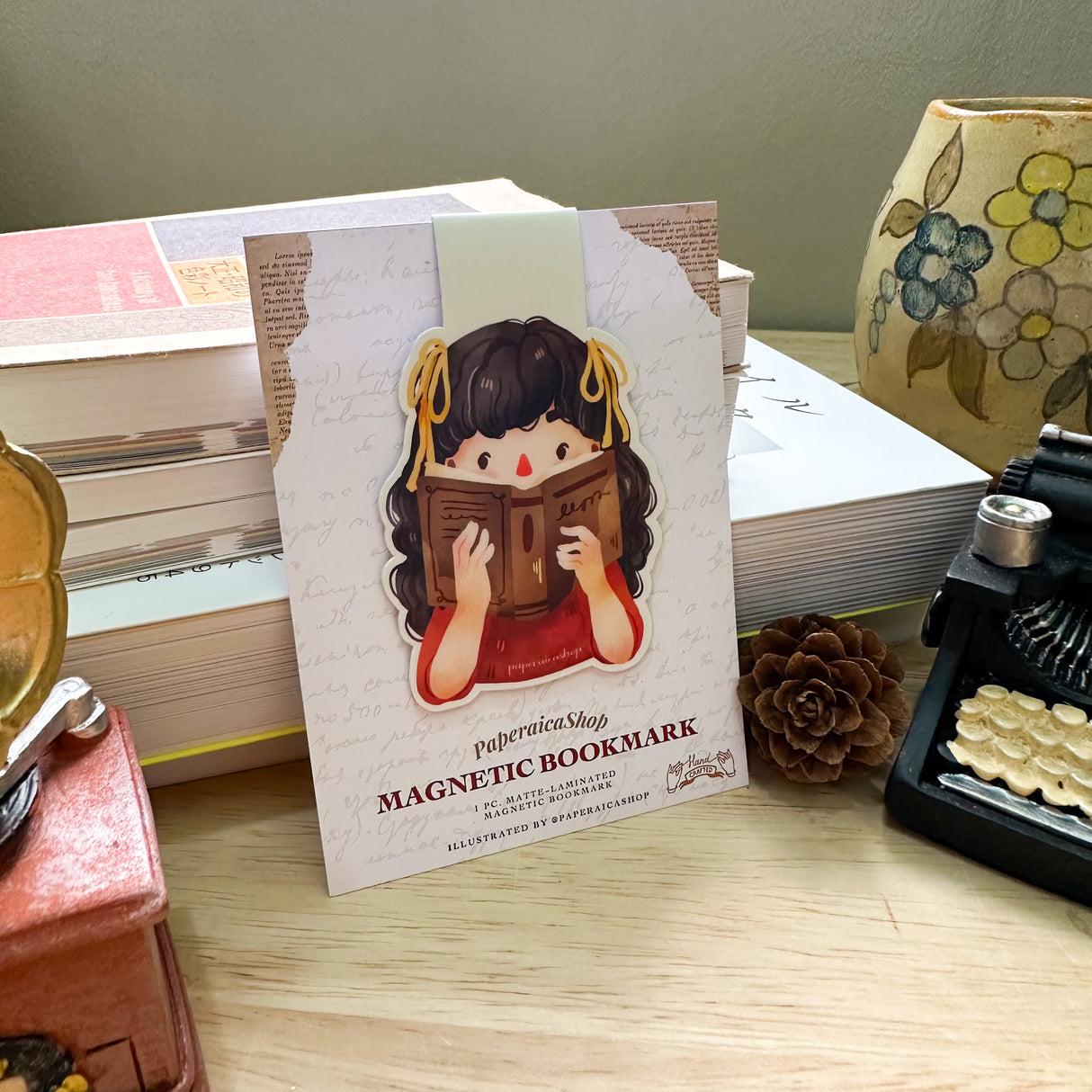 PaperaicaShop Girl Reading Magnetic Bookmark