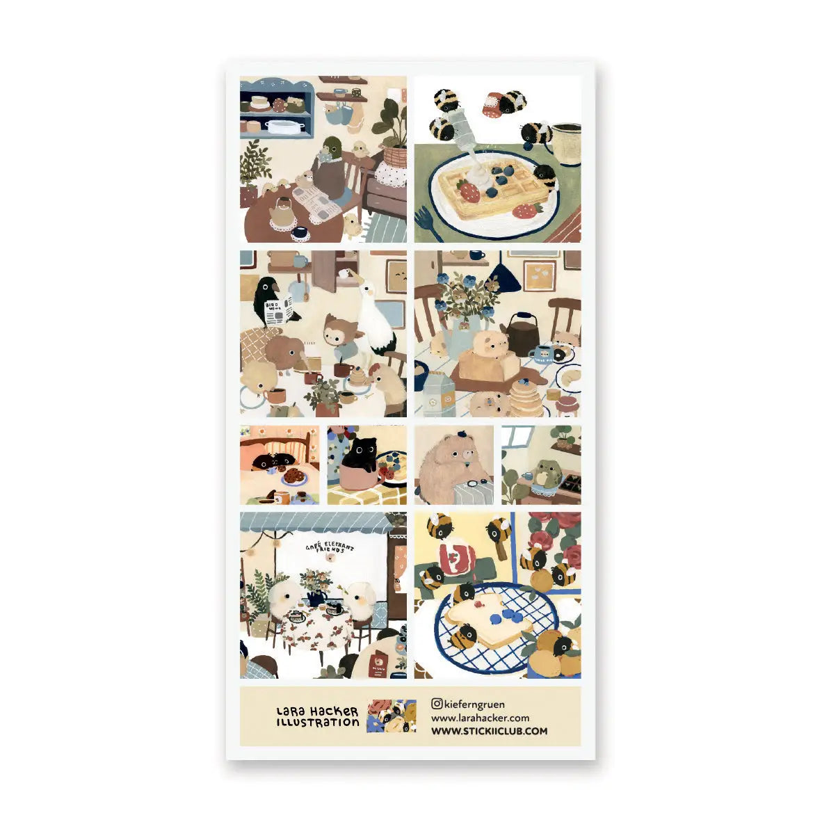 🐻🥞 Morning has never looked sweeter on @kieferngruen’s charming sheet, where fluffy little friends start the day with waffles, coffee, pancakes, and plenty of tiny homey moments. From bees buzzing toward breakfast treats to cozy critters reading the paper, sipping from favorite mugs, and gathering around the table, every scene feels like a soft little peek into their charming morning routines. Sweet, snug, and full of breakfast crumbs and happy company, this sheet is basically a cozy morning in sticker fo