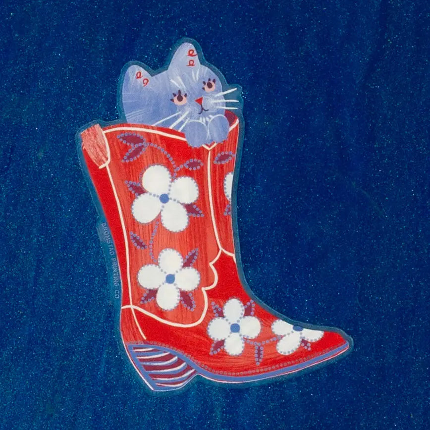 Bromstad Printing Co. - Cowboy Boot Cat Clear Vinyl Sticker
Cat in a cowboy boot! Yeehaw! This 3" cat sticker has clear edges so it pops on colorful backgrounds, making it purrfect for adorning water bottles, laptops, and more.
Waterproof
3x3