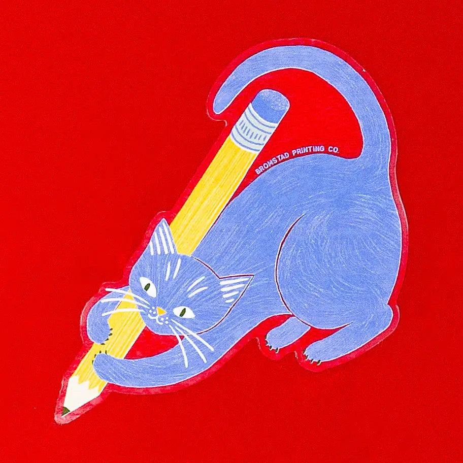 Bromstad Printing Co. - Pencil Cat Clear Vinyl Sticker
The ultimate sticker for combo stationery/cat lovers: a cute cat wielding a comically large pencil. This 3" cat sticker has clear edges so it pops on colorful backgrounds, making it purrfect for adorning water bottles, laptops, and more.
Waterproof
3x3