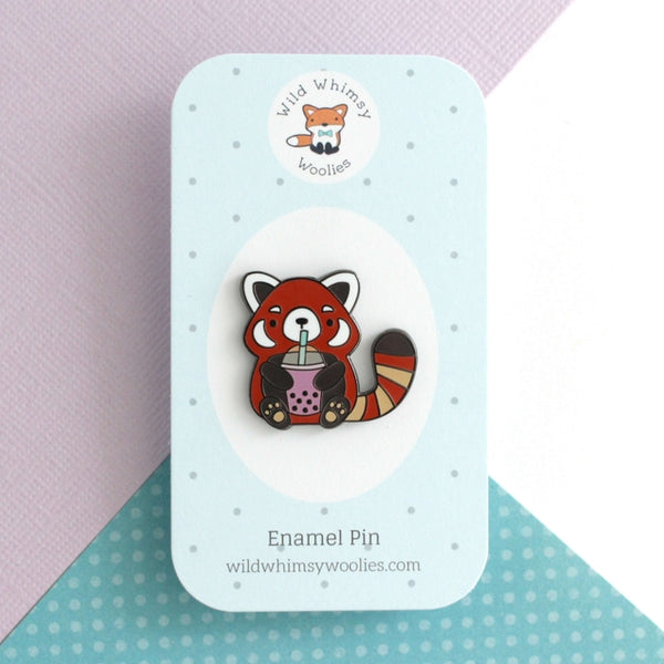 Bubble Tea Red Panda Enamel Pin