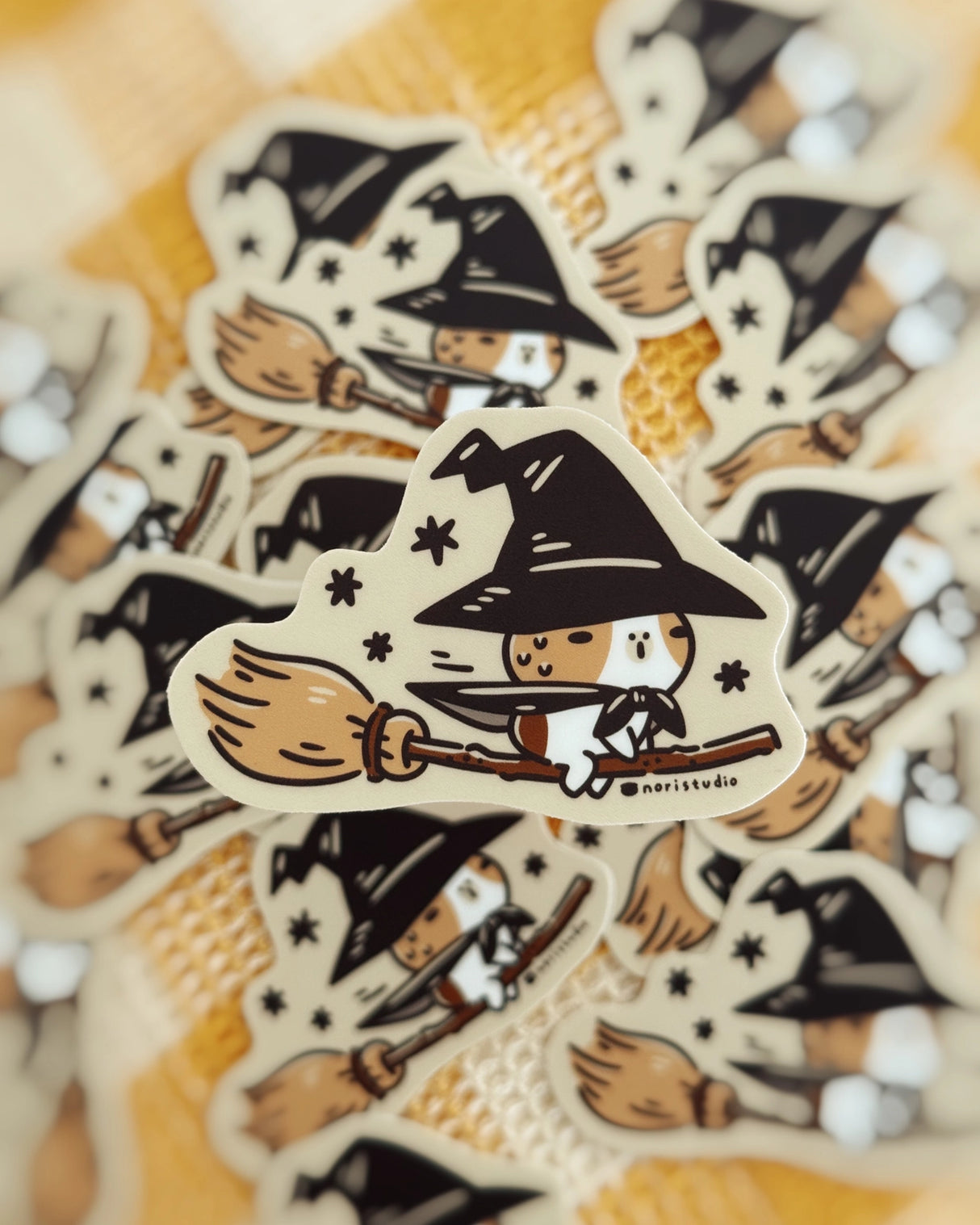 Bubu and Moonch Guinea Pig Witch Riding A Broom Vinyl Sticker