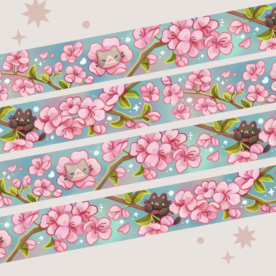 A washi tape inspired by cherry blossoms! Each roll of washi tape is 15mm (approximately 0.59 inches) wide and 10 meters (approximately 10.9 yards) long.
Washi tapes have a small labeling sticker with branding and design, but without extra packaging.
