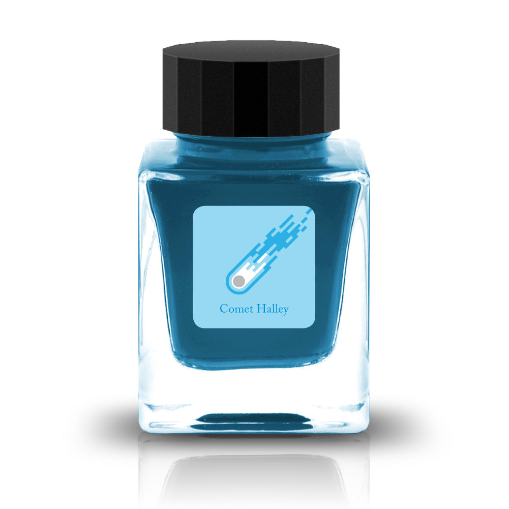 Comet Halley Ink
The HASE Collection is in collaboration with HASE Glass Works (A Japan based glass studio) and is full of shimmering inks designed specifically for glass pens. These inks are named after iconic comets due to their metallic nature.
RGB: 148, 223, 247
Blue
30ml
Glass Pen Only