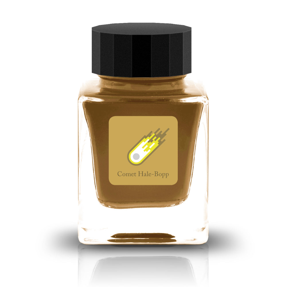 Comet Hale-Bopp Ink
The HASE Collection is in collaboration with HASE Glass Works (A Japan based glass studio) and is full of shimmering inks designed specifically for glass pens. These inks are named after iconic comets due to their metallic nature.
RGB: 199, 166, 85
Dark Yellow
30ml
Silver Metal
Glass Pen Only