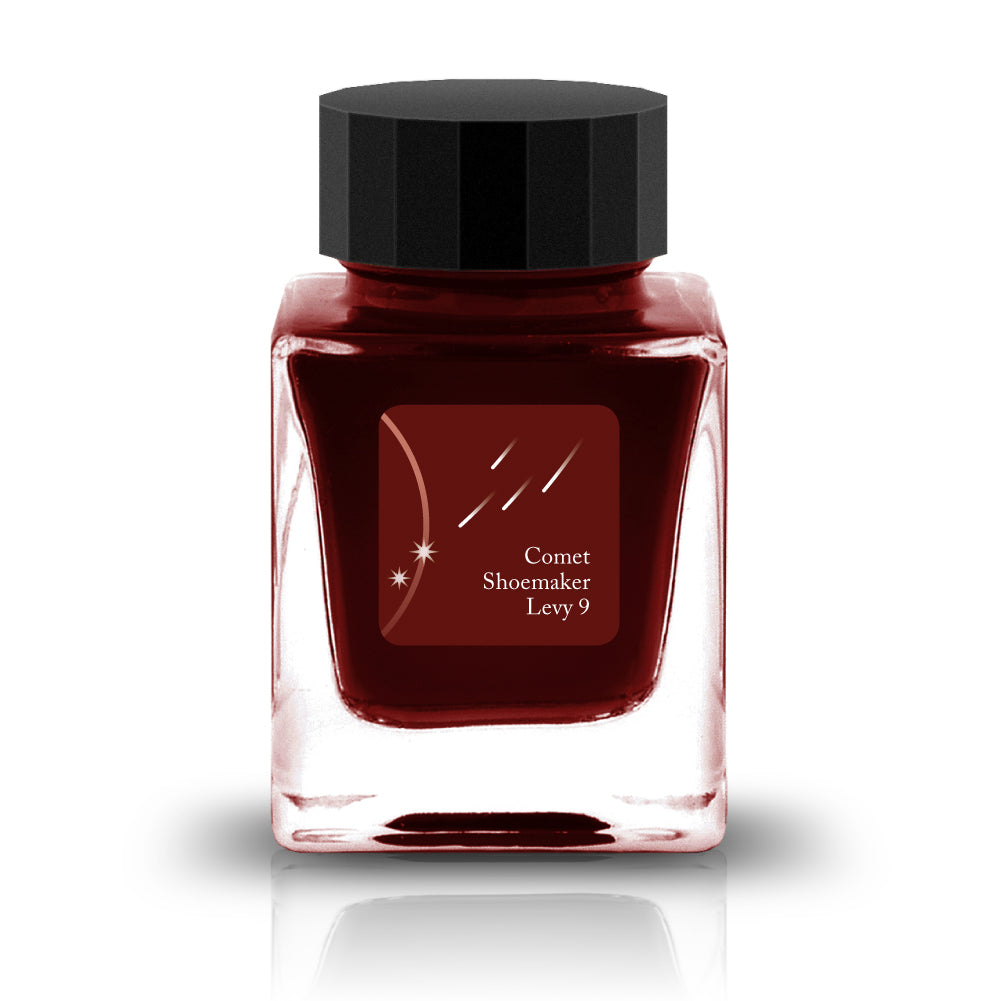 Comet Shoemaker-Levy 9 Ink
The HASE Collection is in collaboration with HASE Glass Works (A Japan based glass studio) and is full of shimmering inks designed specifically for glass pens. These inks are named after iconic comets due to their metallic nature.
RGB: 96, 16, 12
Red
30ml
Grey Gold Metal
Glass Pen Only