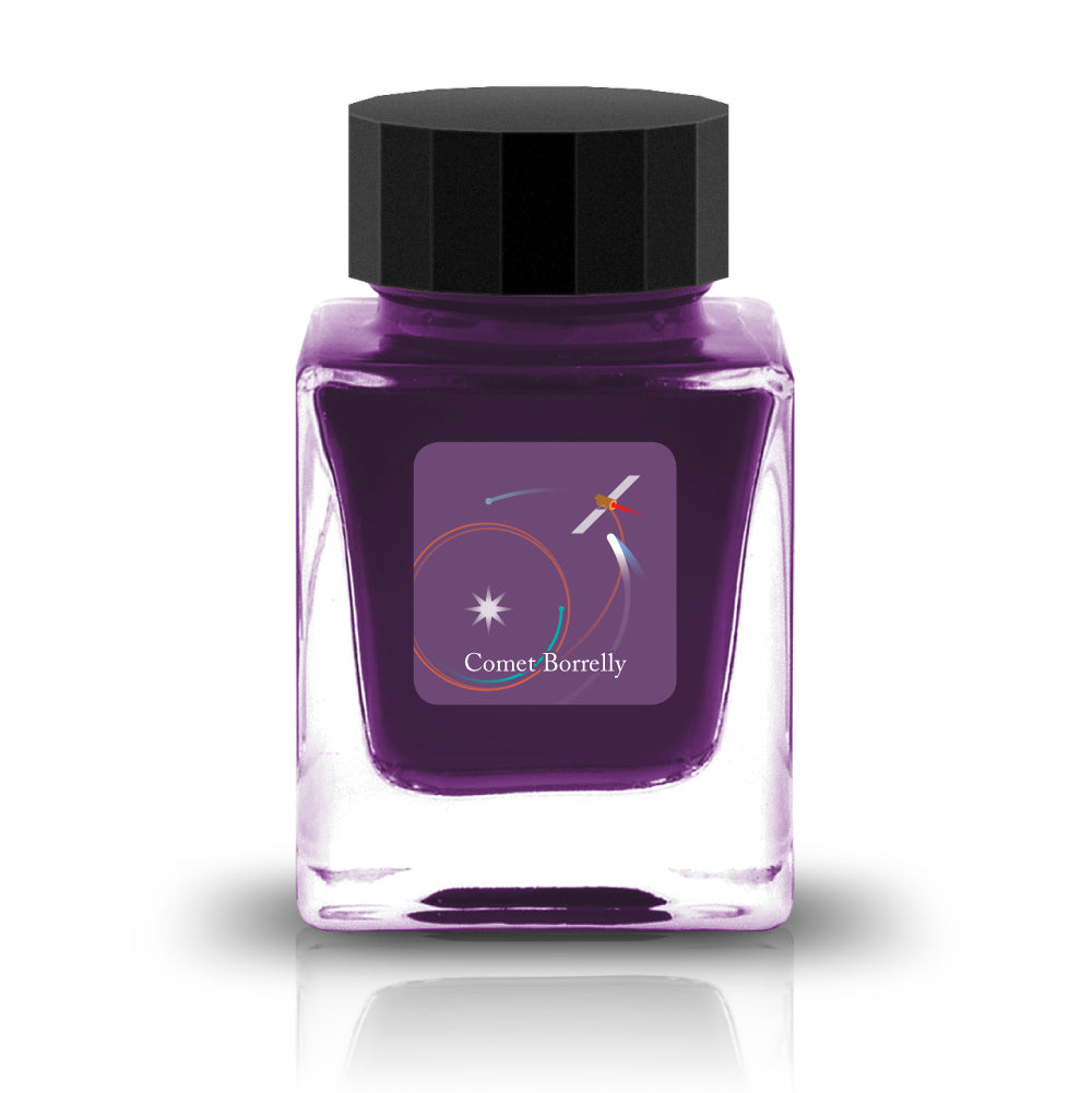 Comet Borrelly Ink
The HASE Collection is in collaboration with HASE Glass Works (A Japan based glass studio) and is full of shimmering inks designed specifically for glass pens. These inks are named after iconic comets due to their metallic nature.
RGB: 110, 71, 116
Purple
30ml
Silver Metal
Glass Pen Only