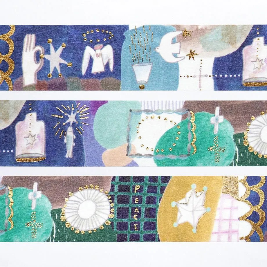 Cozyca Products - CHIHIRO SONODA Washi Tape - INORI to HIKARI
Washi tape by artist CHIHIRO SONODA, who is also known for embroidered works such as brooches and earrings. A beautiful design with various prayers and wishes. The occasional shiny gold foil stamping is an accent.
20mm wide x 5m long