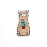 Cactus Alpaca Llama Embroidered Iron-On Patch