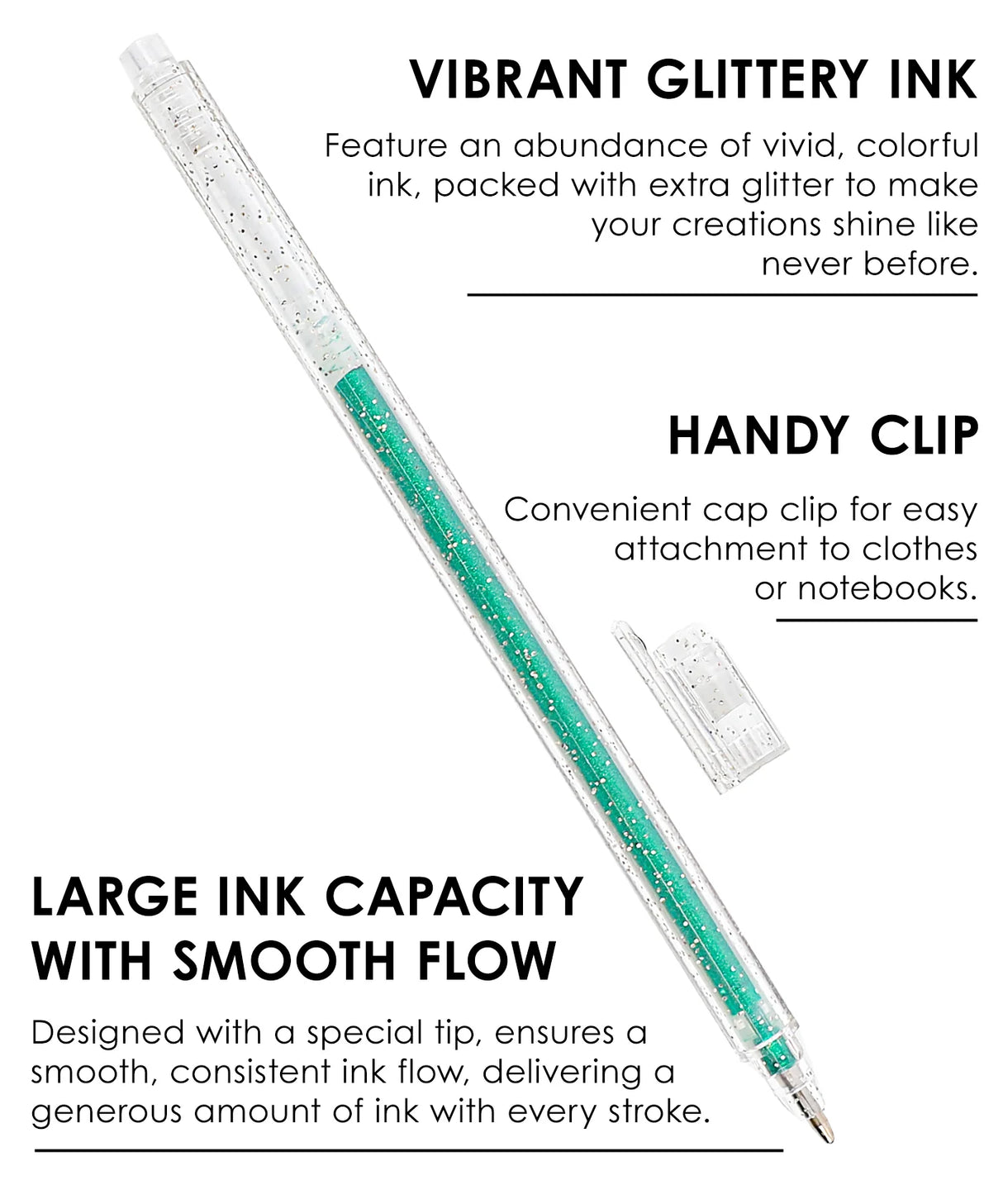 Unleash your creativity and add a touch of sparkle to your artistic endeavors with Grabie Glitter Gel Pens. With a stunning array of 18 vibrant colors packed with shimmering glitter, these pens ignite the imagination with brilliant shades of the rainbow.
COLOR-CHANGING GLITTER INK - The advanced glitter technology shifts hues based on the ink color, showcasing a stunning chameleon effect when exposed to sunlight.