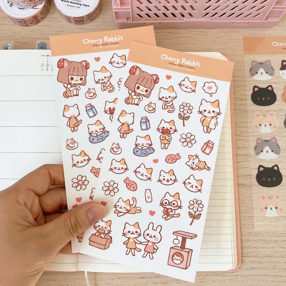 Cherry Rabbit Cat Friends Sticker Sheet