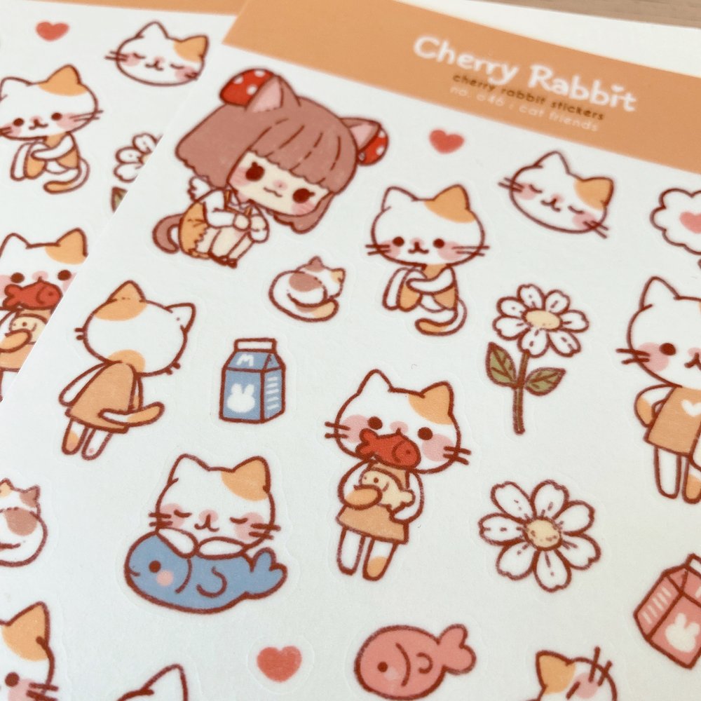 Cherry Rabbit Cat Friends Sticker Sheet