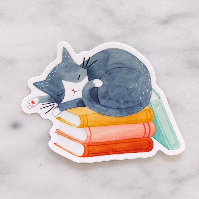Cat and Books Sticker