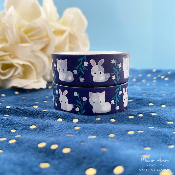 Cat and Bunny Floral Washi Tape