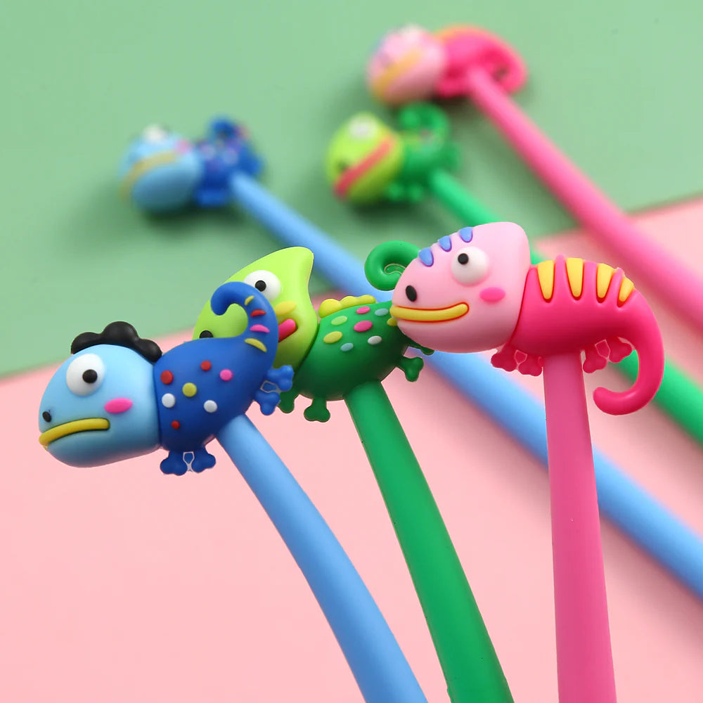 These cute chameleon gel pens are perfect for planning, for work, home, desk or for school. They will be a beautiful addition to your pen collection!
• 0.5mm Gel Ink
• Black Ink
• Writes very smoothly
• Measures approx. 6" - 7"
• Includes 1 pen, we will send one random color