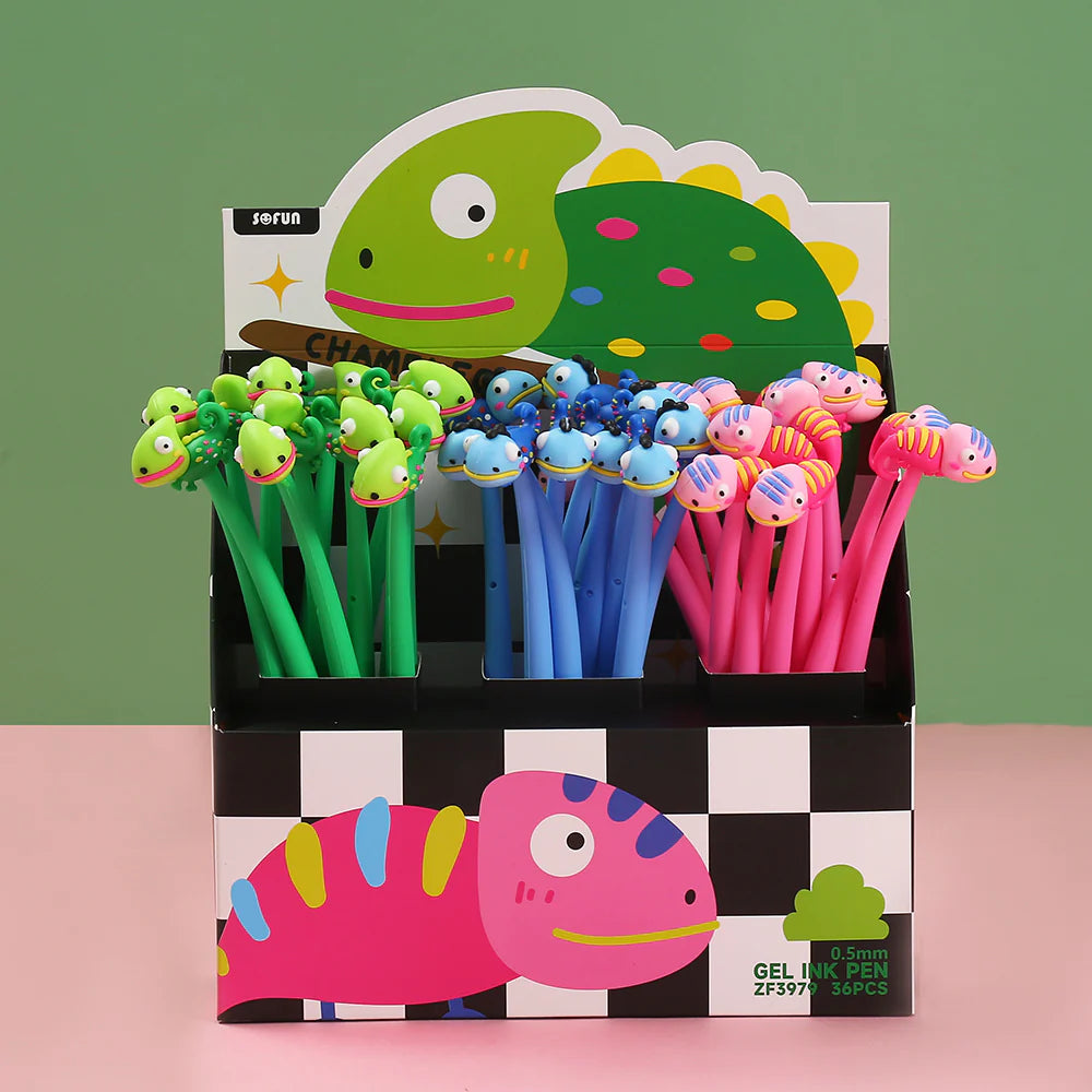 These cute chameleon gel pens are perfect for planning, for work, home, desk or for school. They will be a beautiful addition to your pen collection!
• 0.5mm Gel Ink
• Black Ink
• Writes very smoothly
• Measures approx. 6" - 7"
• Includes 1 pen, we will send one random color