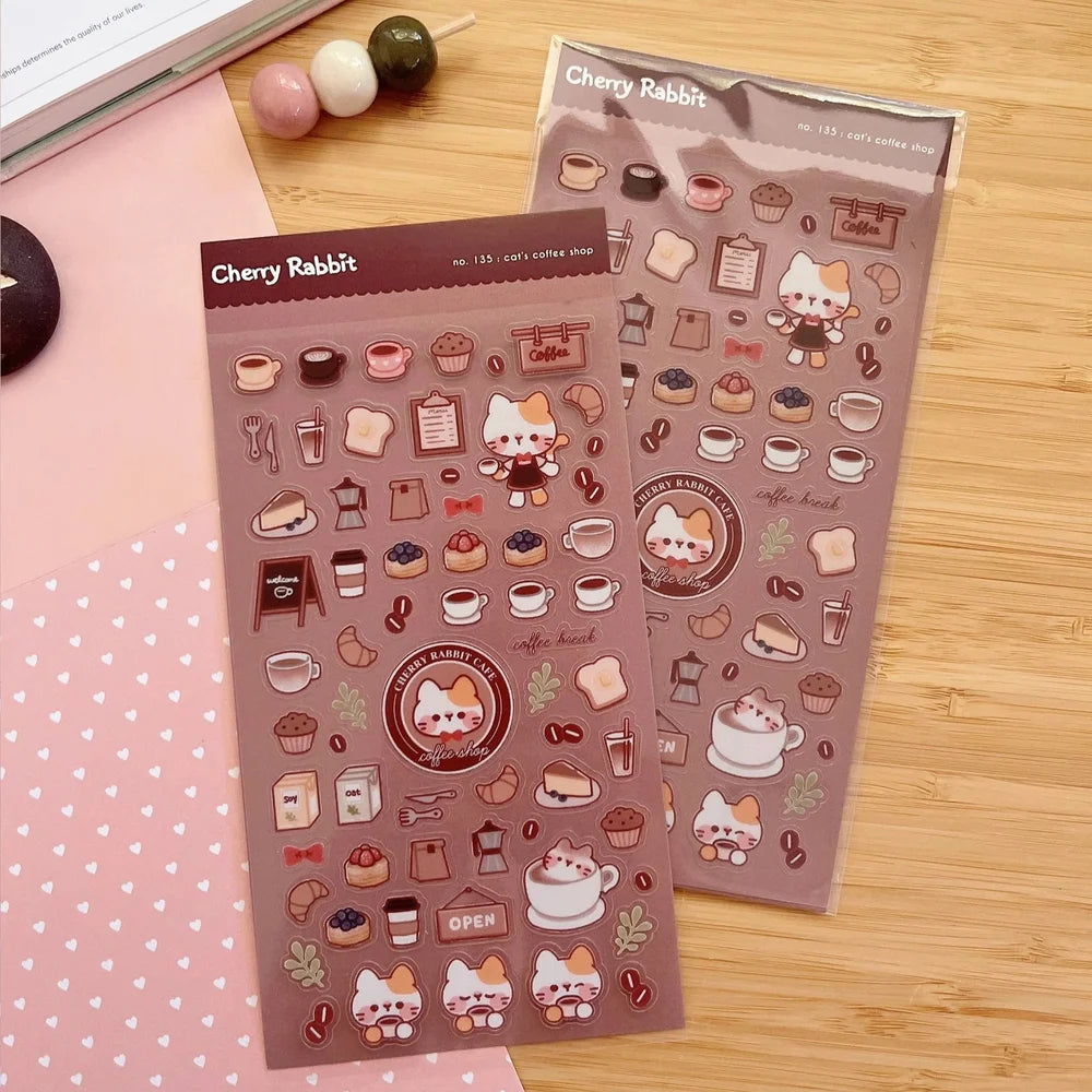 Clear transparent stickers! Decorate your planner / diary with these little stickers of a cat’s coffee shop ☕🐈✨
Kiss cut sticker sheet
1 sheet
Sheet size: 9 x 18 cm
Material: Clear PET